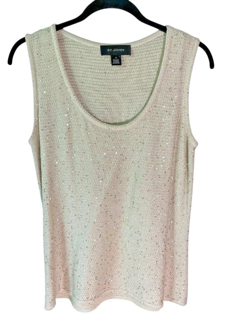 ST. JOHN Gold Sequin Knit Tank Top Women’s Medium Summer Party Evening Cocktail